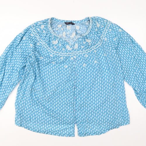 Marks and Spencer Women Blue Size 12 Embroidered Floral Boho Blouse