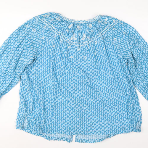 Marks and Spencer Women Blue Size 12 Embroidered Floral Boho Blouse