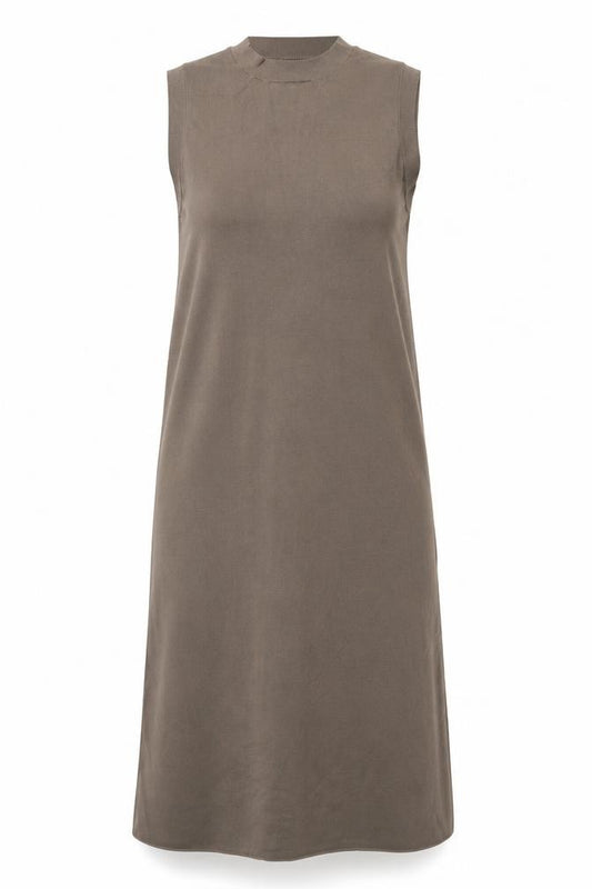 Front view of Zara Women Brown M Long Sleeveless Knit Tank Dress Crew Neck
