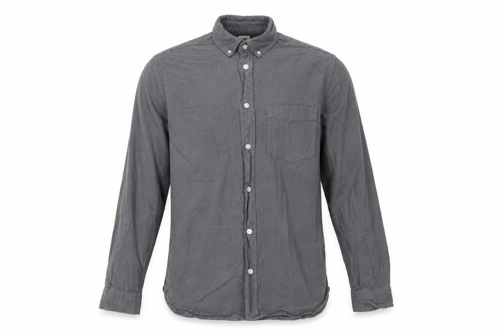 Front view of H&M Men Grey M Regular Fit Cotton Button-Down Long Sleeve Shirt