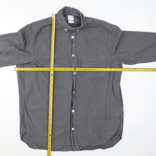 H&M Men Grey M Regular Fit Cotton Button-Down Long Sleeve Shirt