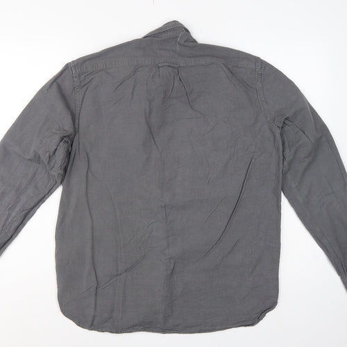 H&M Men Grey M Regular Fit Cotton Button-Down Long Sleeve Shirt