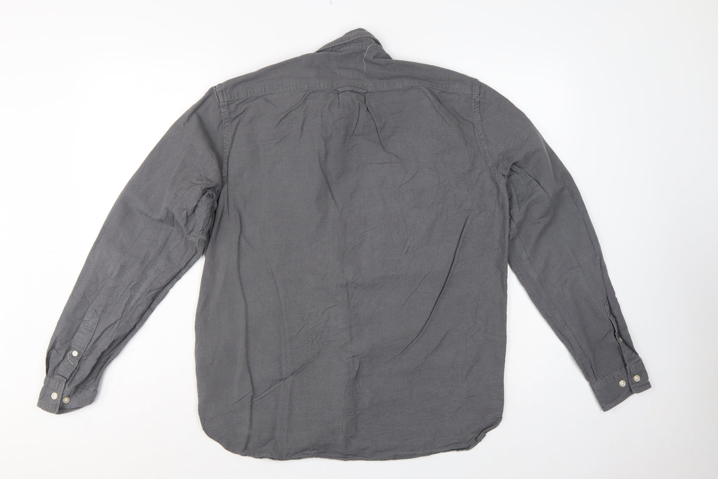 H&M Men Grey M Regular Fit Cotton Button-Down Long Sleeve Shirt