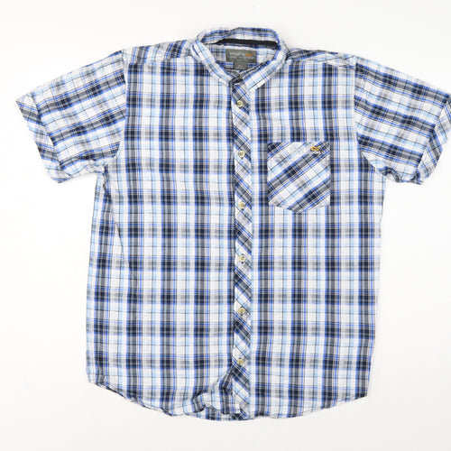 Regatta Men Blue Plaid Short Sleeve Cotton Button-Up Shirt L
