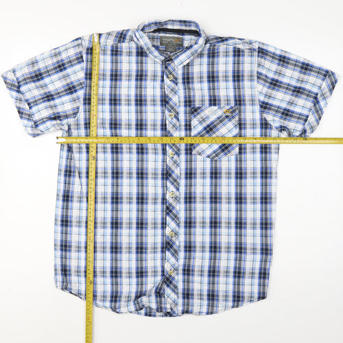 Regatta Men Blue Plaid Short Sleeve Cotton Button-Up Shirt L