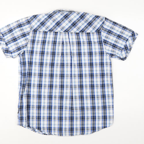 Regatta Men Blue Plaid Short Sleeve Cotton Button-Up Shirt L
