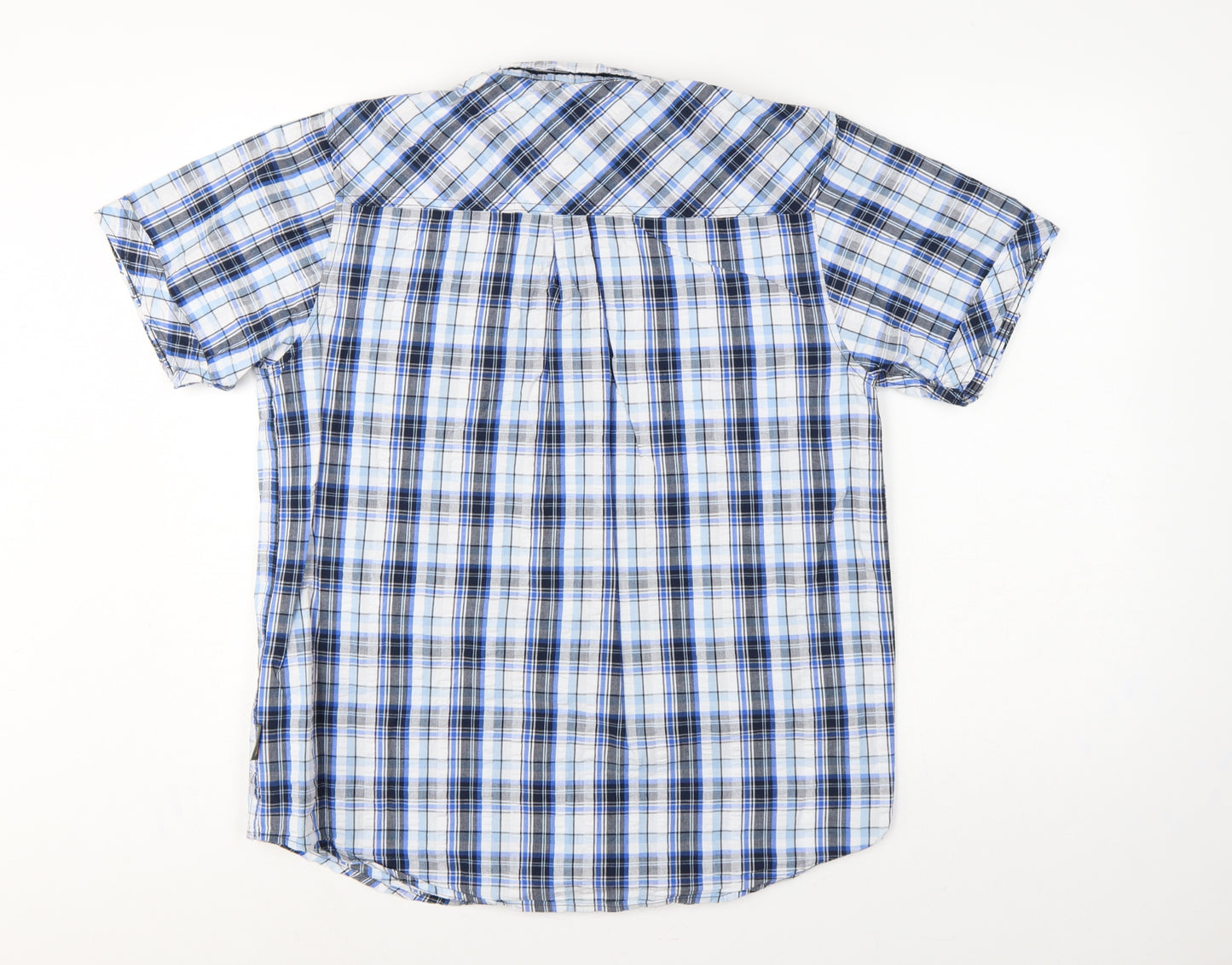 Regatta Men Blue Plaid Short Sleeve Cotton Button-Up Shirt L