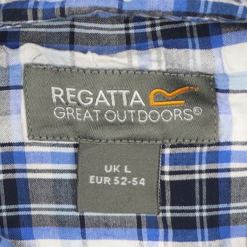 Regatta Men Blue Plaid Short Sleeve Cotton Button-Up Shirt L
