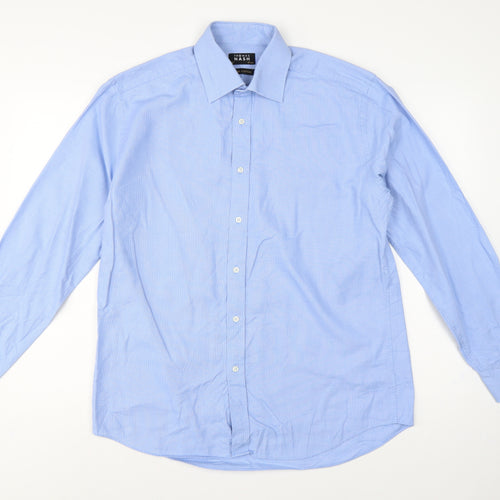 Thomas Nash Men Blue 16 41cm Pure Cotton Gingham Formal Shirt