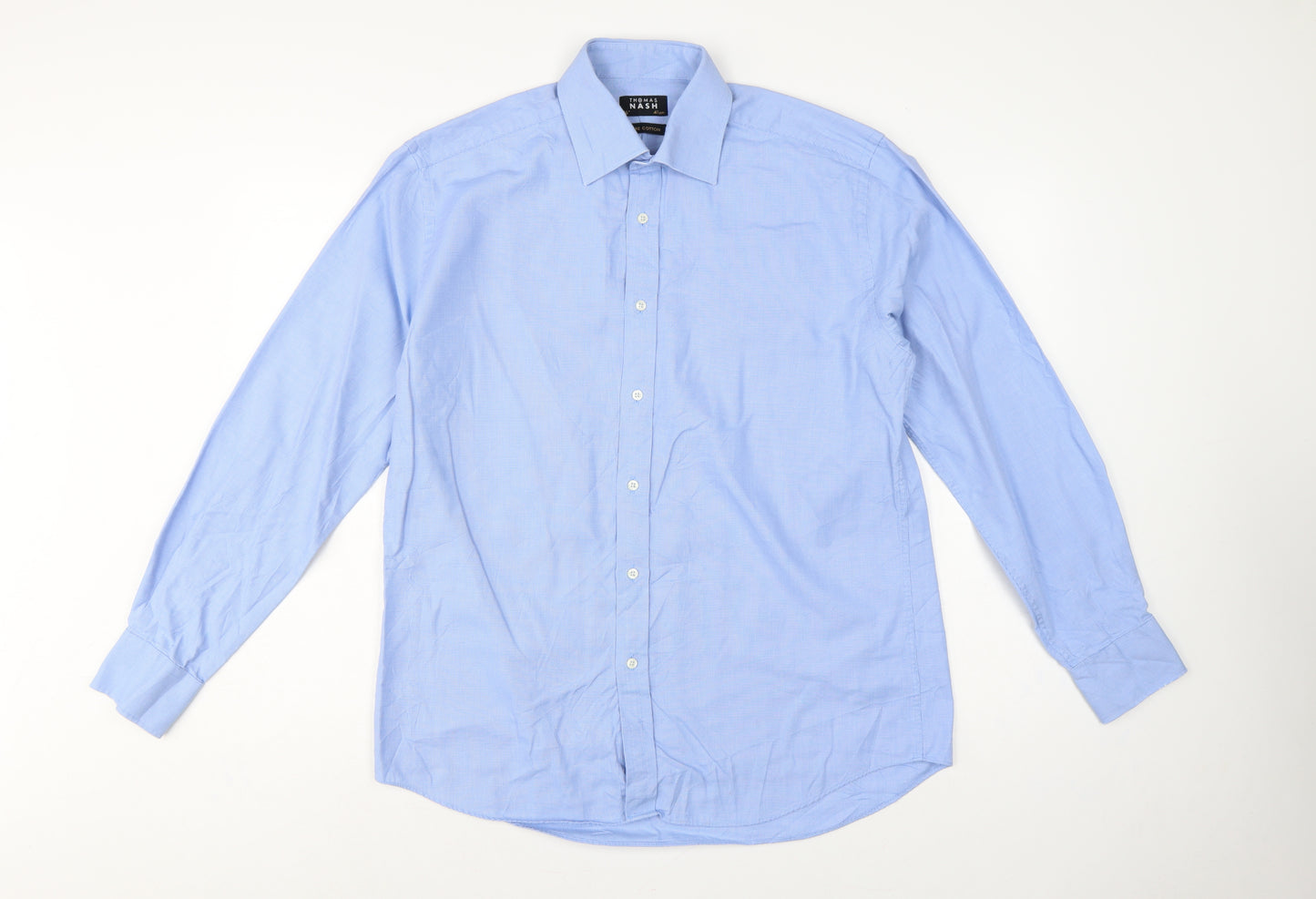 Thomas Nash Men Blue 16 41cm Pure Cotton Gingham Formal Shirt