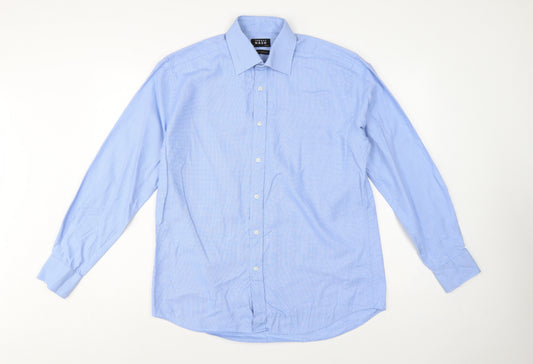 Thomas Nash Men Blue 16 41cm Pure Cotton Gingham Formal Shirt