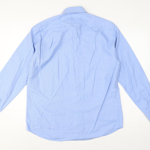 Thomas Nash Men Blue 16 41cm Pure Cotton Gingham Formal Shirt