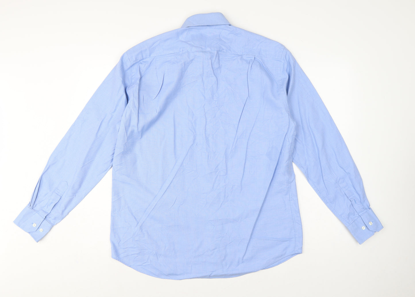 Thomas Nash Men Blue 16 41cm Pure Cotton Gingham Formal Shirt
