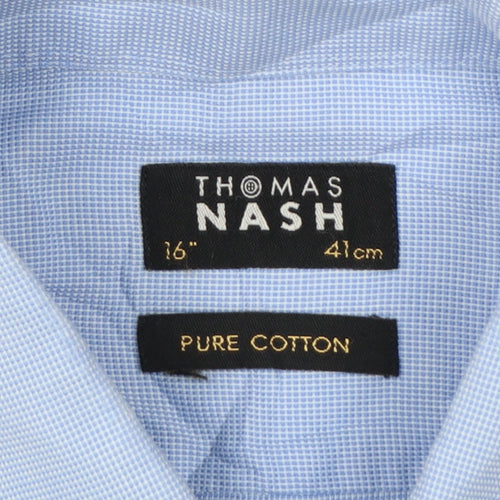 Thomas Nash Men Blue 16 41cm Pure Cotton Gingham Formal Shirt