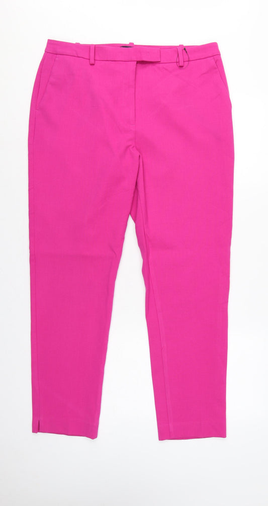 M&S Women Pink UK 16 Long Tailored Tapered Dress Trousers