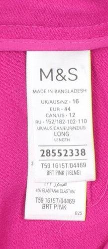 M&S Women Pink UK 16 Long Tailored Tapered Dress Trousers