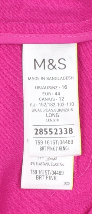 M&S Women Pink UK 16 Long Tailored Tapered Dress Trousers
