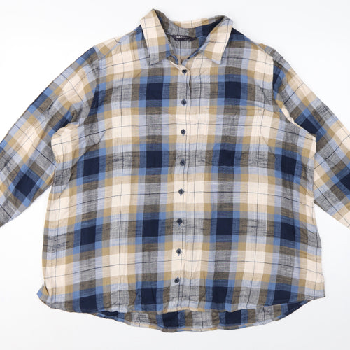 Marks & Spencer Women’s Blue Plaid Cotton Basic Button-Up Shirt UK 16