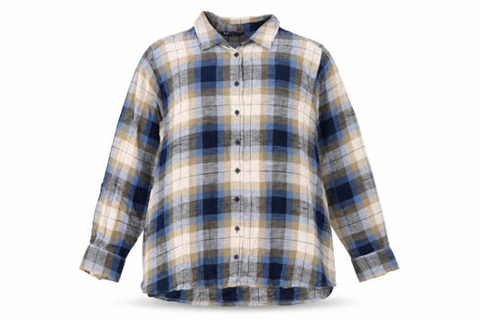 Marks & Spencer Women’s Blue Plaid Cotton Basic Button-Up Shirt UK 16