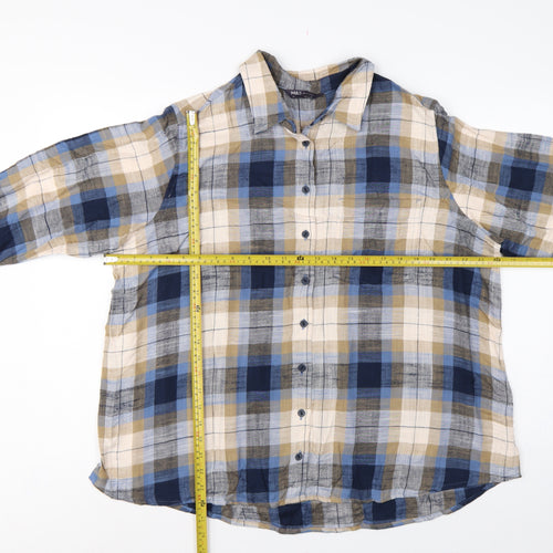 Marks & Spencer Women’s Blue Plaid Cotton Basic Button-Up Shirt UK 16