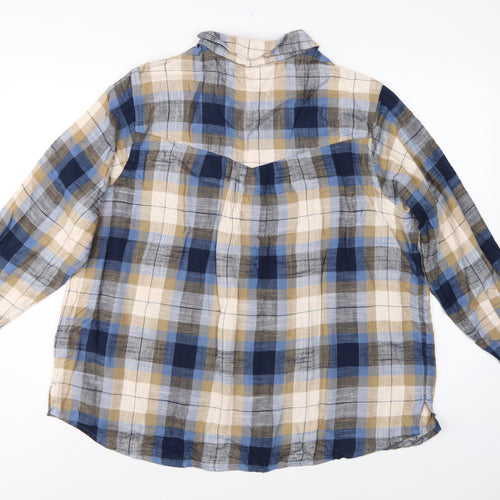Marks & Spencer Women’s Blue Plaid Cotton Basic Button-Up Shirt UK 16