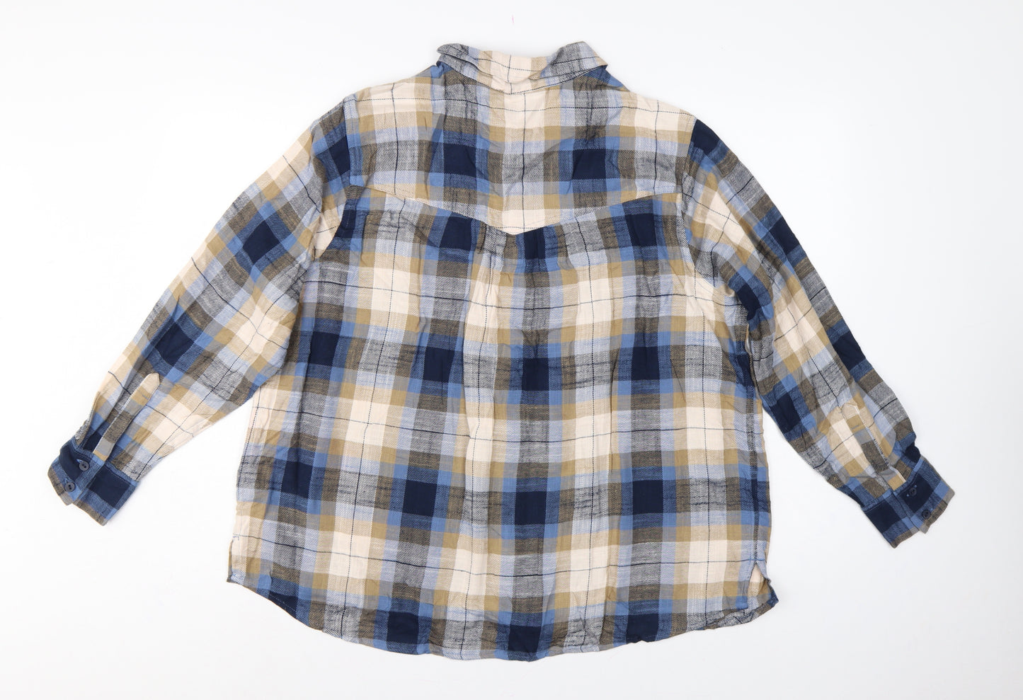 Marks & Spencer Women’s Blue Plaid Cotton Basic Button-Up Shirt UK 16