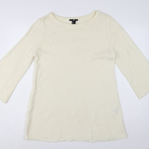 H&M Women’s Ivory Knit Tunic Jumper UK 14 Bell Sleeve Round Neck