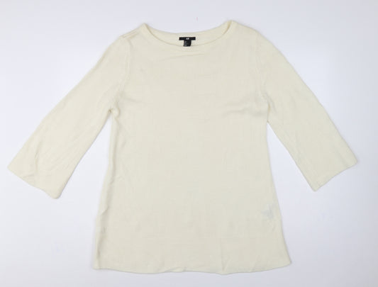 H&M Women’s Ivory Knit Tunic Jumper UK 14 Bell Sleeve Round Neck