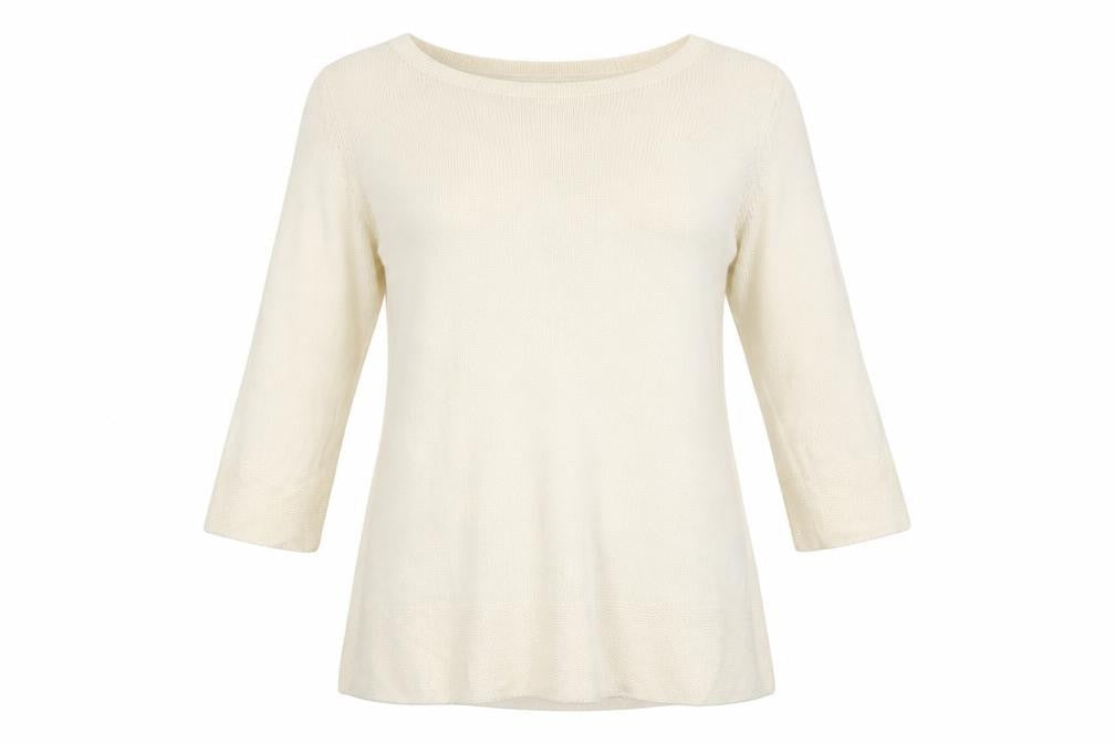 H&M Women’s Ivory Knit Tunic Jumper UK 14 Bell Sleeve Round Neck