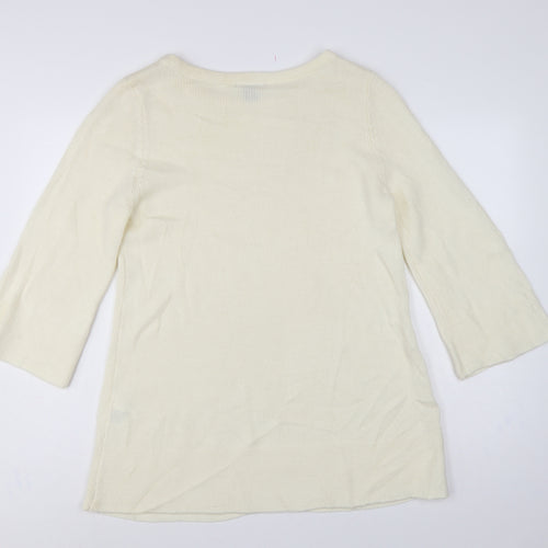 H&M Women’s Ivory Knit Tunic Jumper UK 14 Bell Sleeve Round Neck