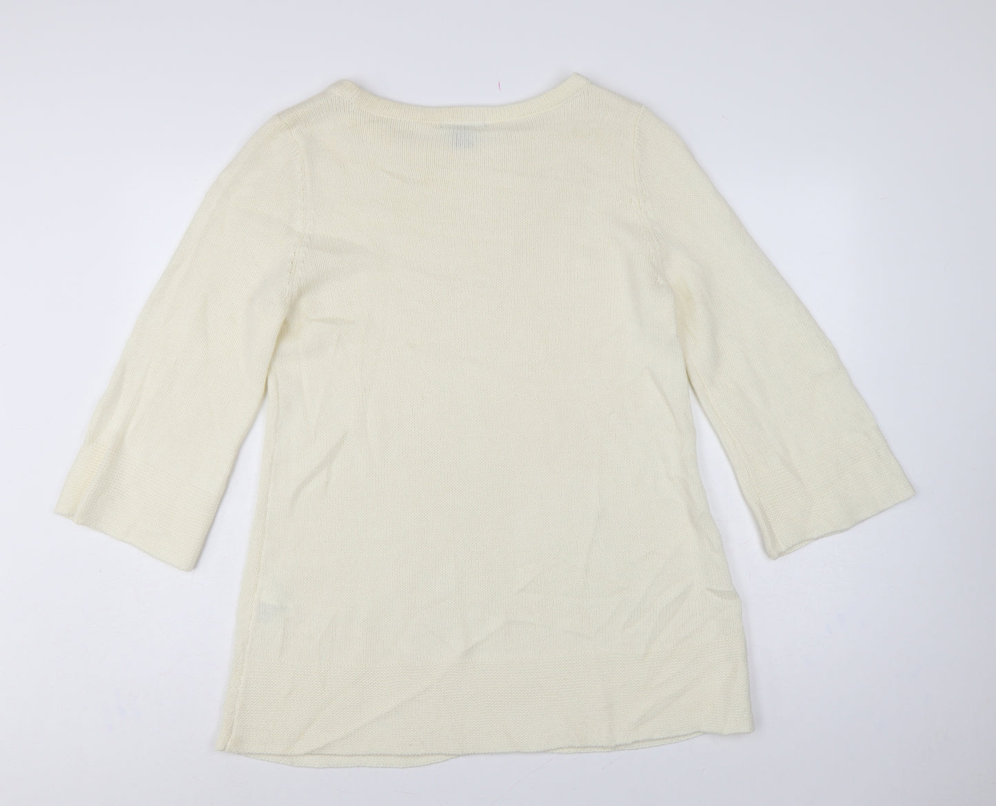 H&M Women’s Ivory Knit Tunic Jumper UK 14 Bell Sleeve Round Neck