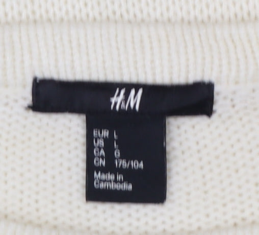 H&M Women’s Ivory Knit Tunic Jumper UK 14 Bell Sleeve Round Neck