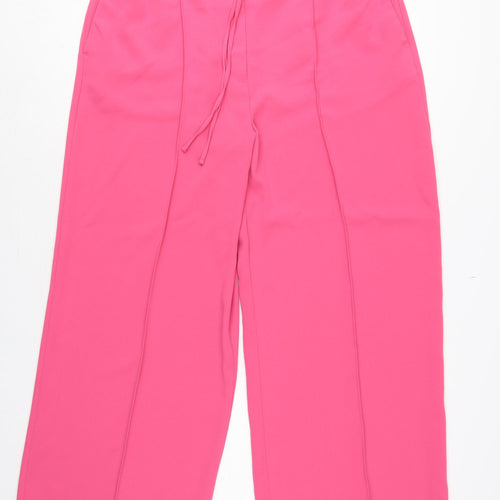Marks & Spencer Women Pink UK 16 Wide-Leg Drawstring Trousers