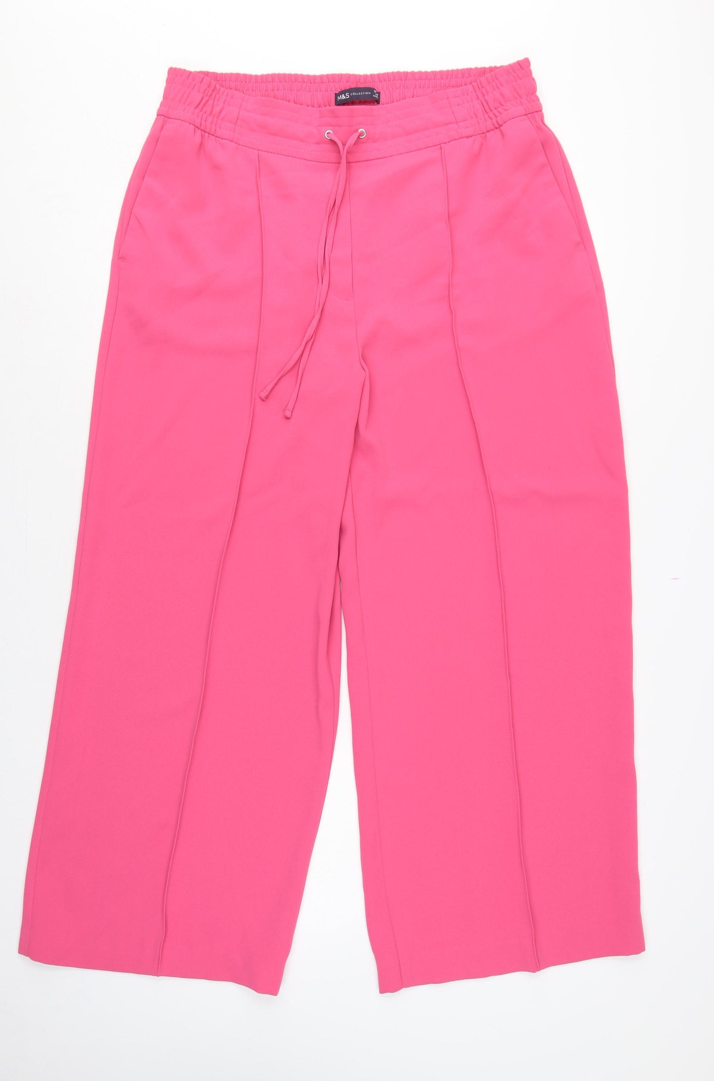 Marks & Spencer Women Pink UK 16 Wide-Leg Drawstring Trousers