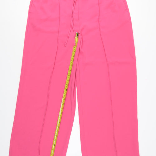 Marks & Spencer Women Pink UK 16 Wide-Leg Drawstring Trousers