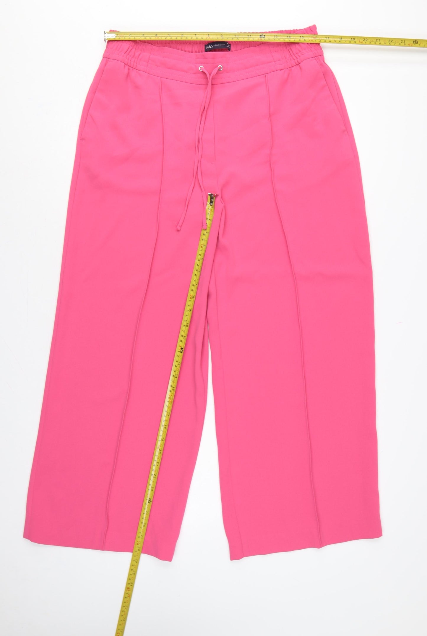 Marks & Spencer Women Pink UK 16 Wide-Leg Drawstring Trousers