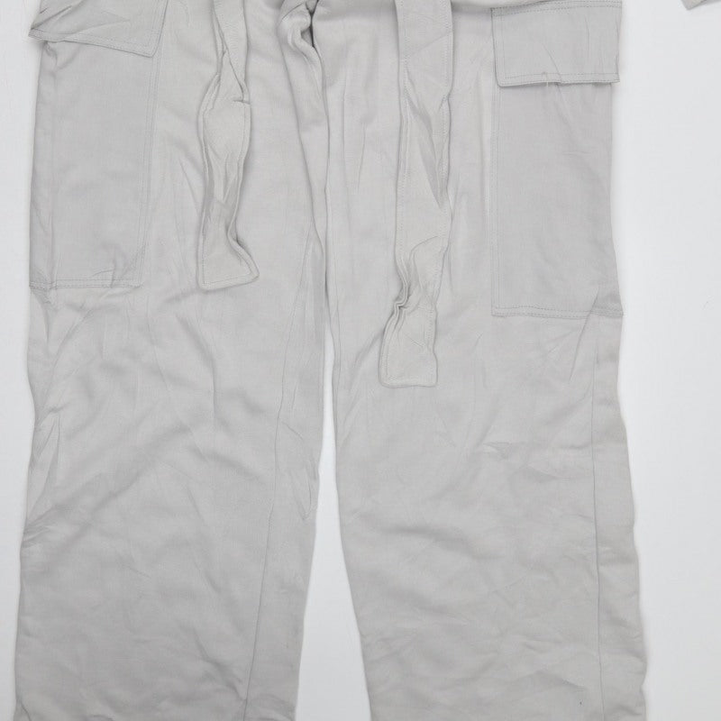Zara Women Grey Size S Utility Cargo Wide-Leg Jumpsuit