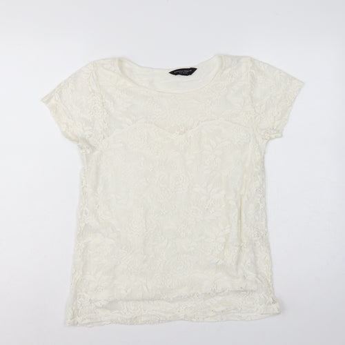 Dorothy Perkins Women Ivory Lace Floral Cap Sleeve Top UK 14