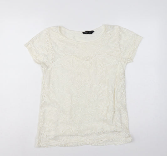 Dorothy Perkins Women Ivory Lace Floral Cap Sleeve Top UK 14