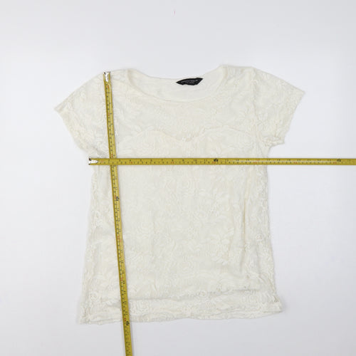 Dorothy Perkins Women Ivory Lace Floral Cap Sleeve Top UK 14