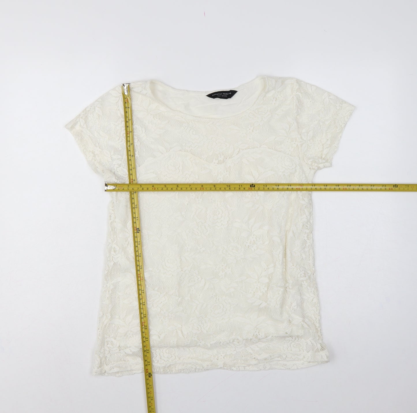 Dorothy Perkins Women Ivory Lace Floral Cap Sleeve Top UK 14