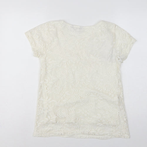 Dorothy Perkins Women Ivory Lace Floral Cap Sleeve Top UK 14