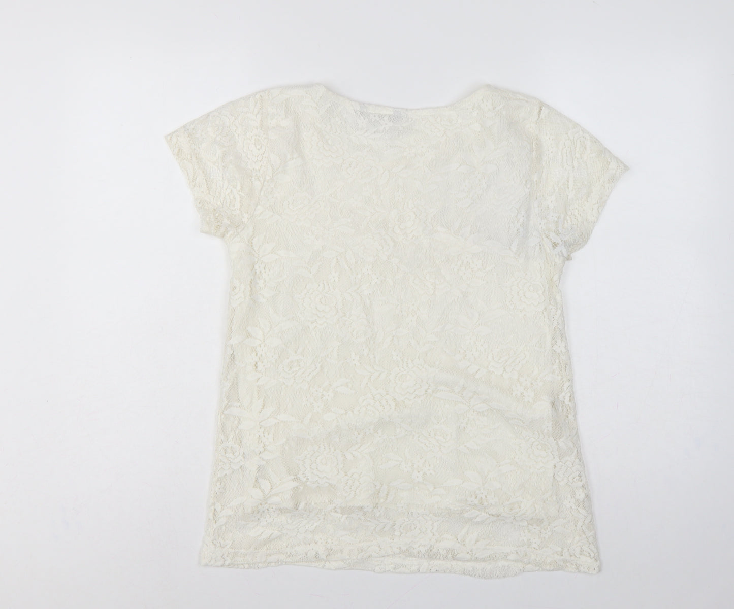 Dorothy Perkins Women Ivory Lace Floral Cap Sleeve Top UK 14