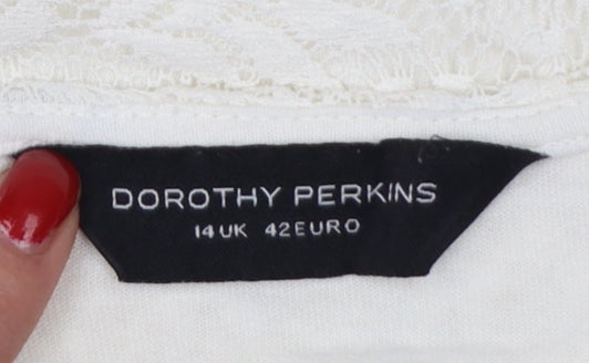 Dorothy Perkins Women Ivory Lace Floral Cap Sleeve Top UK 14