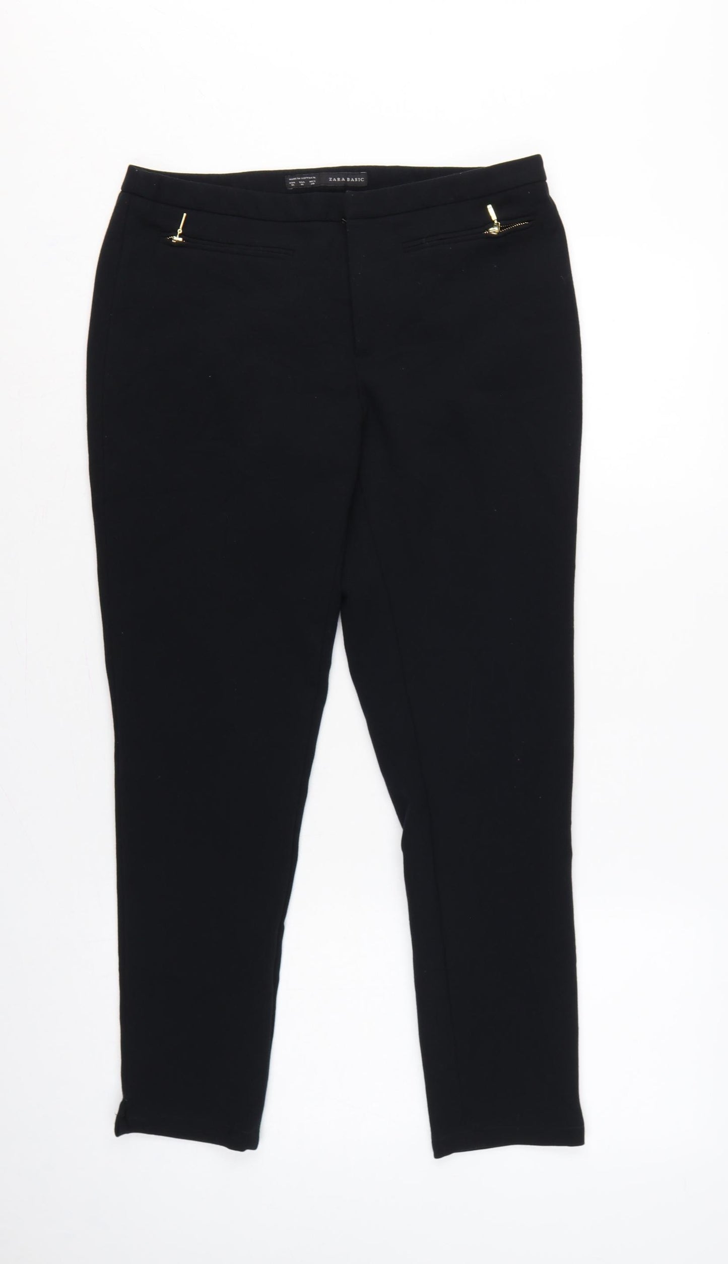 Zara Women Black UK 12 Slim Tapered Zip Pocket Dress Trousers