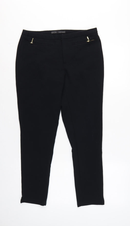 Zara Women Black UK 12 Slim Tapered Zip Pocket Dress Trousers
