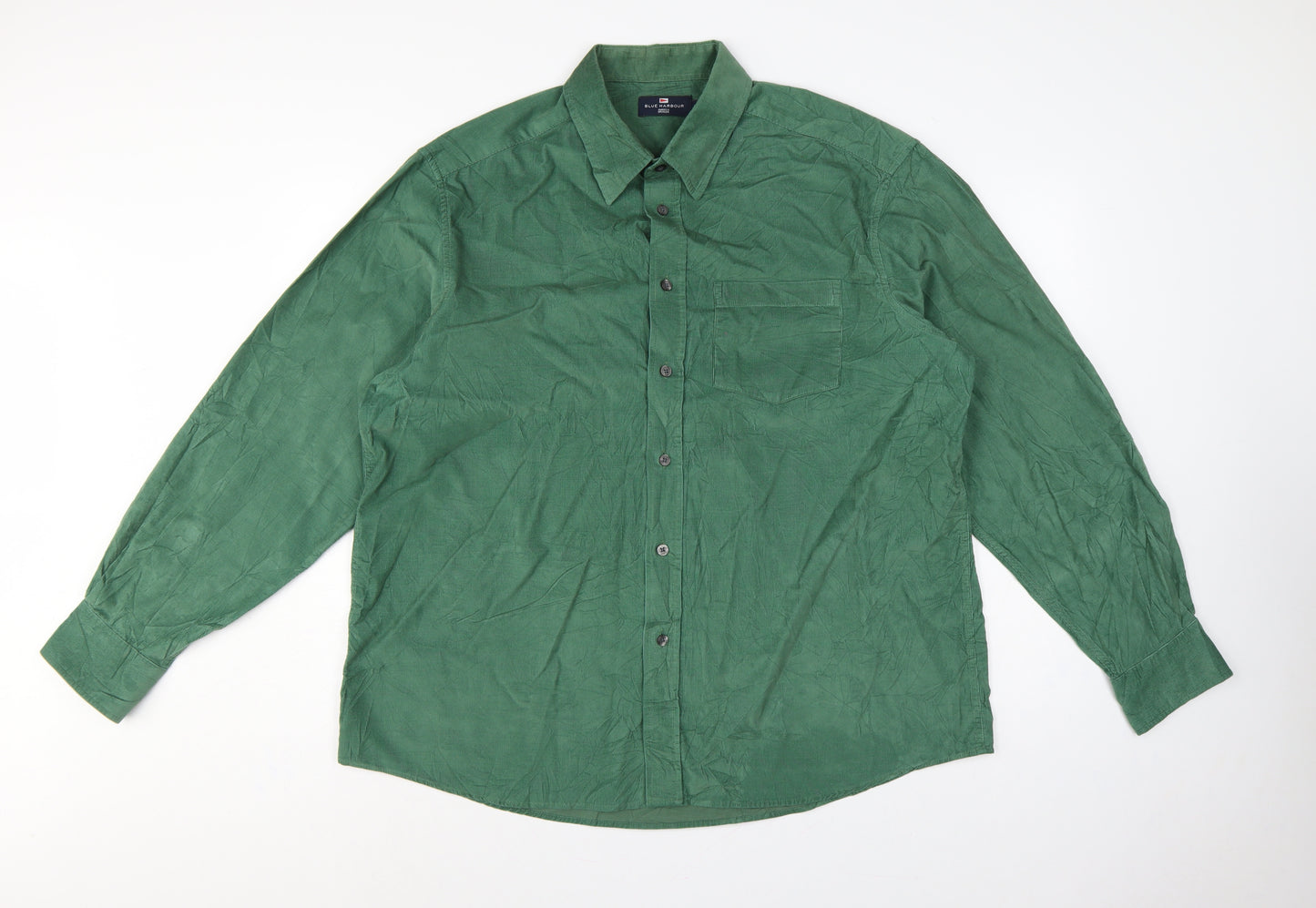 Marks and Spencer Men Green XL Corduroy Long Sleeve Button-Up Shirt