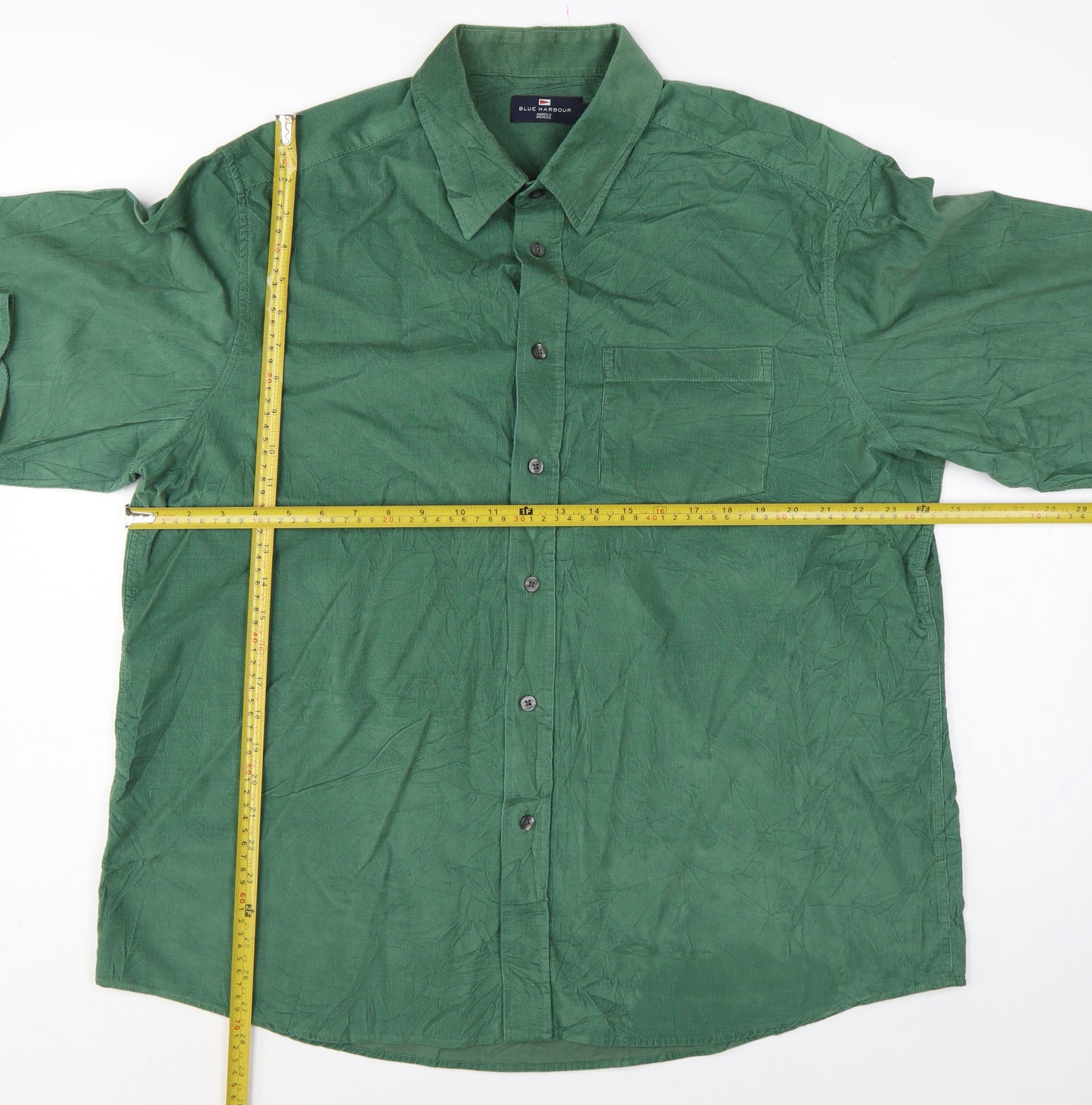 Marks and Spencer Men Green XL Corduroy Long Sleeve Button-Up Shirt