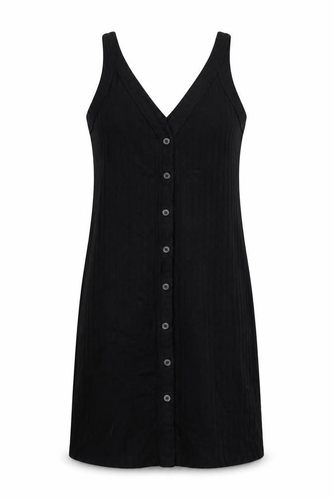 H&M LOGG Women Black UK 14 Ribbed Button Front V-Neck Tank Dress