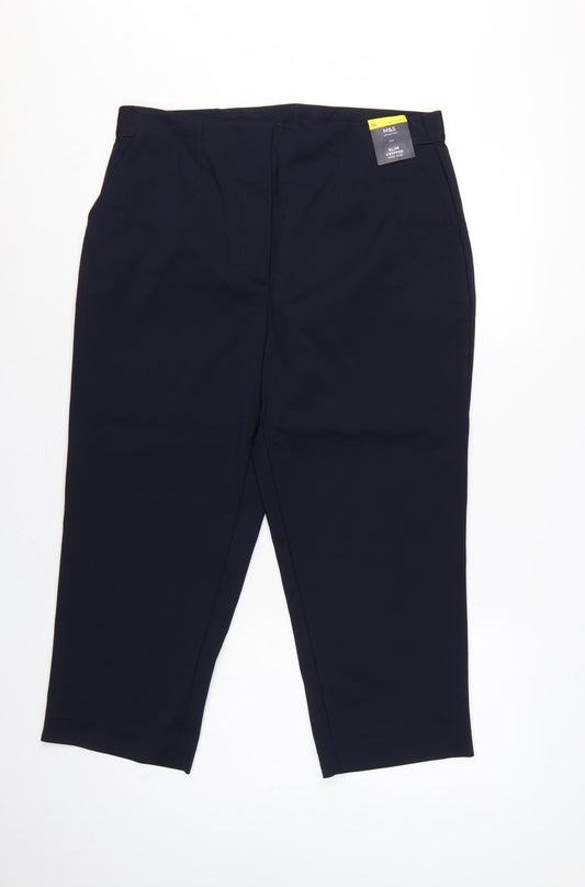 M&S Women’s Navy Blue Size 16 Slim Cropped High Rise Trousers